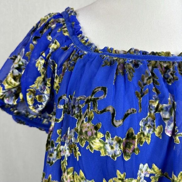 NEW Free People Beautiful Blooms dress mini velvet short sleeve blue size medium - Picture 6 of 10